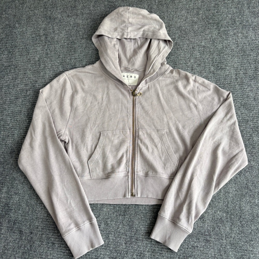 Aero Womens Full Zip Cropped Hoodie Dusty Lavender Purple Size L 3490
